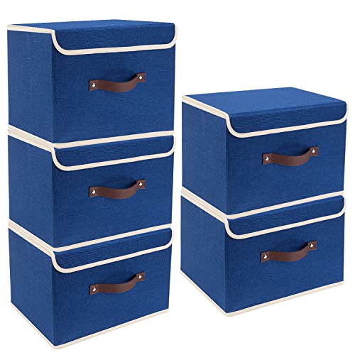 Foldable Storage Boxes with Lids 5 Pack Fabric Storage Bins with Lids (5 Count)