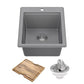 Bellucci 18 inch Granite Workstation Drop In Top Mount Single Bowl Kitchen Sink in Metallic Grey with Accessories
