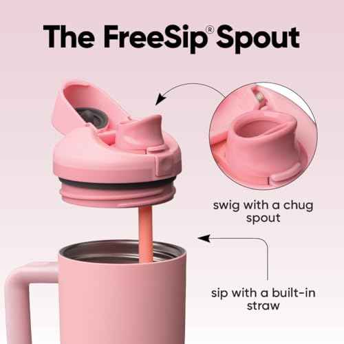 FreeSip Tumbler Stainless Steel Water Bottle 30 oz Rose Quartz