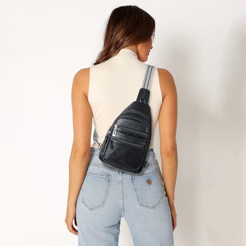Sling Bag for Women Cross Body Bags Fanny Packs Over the Shoulder Bag Sling Backpack Vegan Leather Trendy Gifts Travel Handbag Black