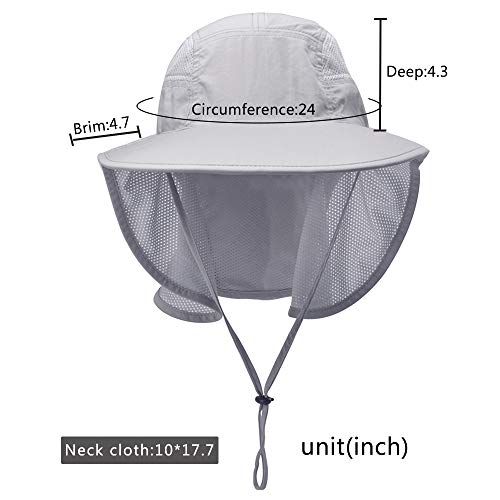 Unisex Outdoor Activities UV Protecting Sun Hats with Neck Flap Grey