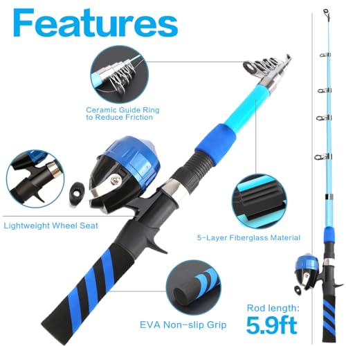 2pcs Kids Fishing Rod Portable Telescopic Fishing Rod and Reel Combo Kit with Lure Bait Set Children's Beginner Fishing Rod Set for Boys and Girls