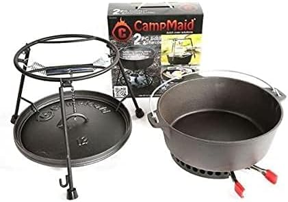 CampMaid Charcoal Holder & Lid LIfter - Dutch Oven Tools Set - Charcoal Holder & Cast Iron Grill Accessories - Camping Grill Set - Outdoor Cooking Essentials - Camp Kitchen Equipment - (2 Piece Set)