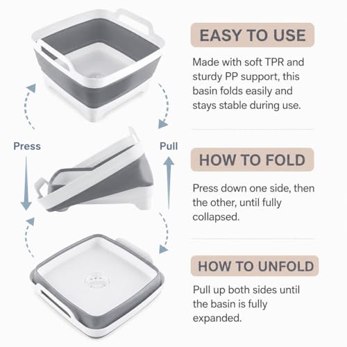 Collapsible Dish Basin with Drain Plug