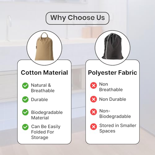 LFH Home Large Premium Cotton Rich Canvas Laundry Bag with Drawstring and Handles Heavy Duty (2 Count)