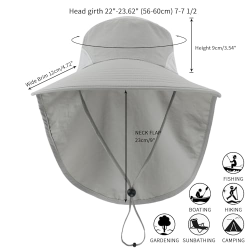 Outdoor UPF50+ Sun Hat Wide Brim Mesh Fishing Hat with Neck Flap