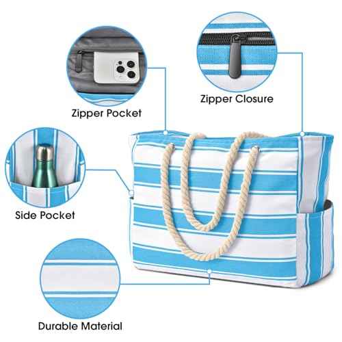 Beach Bags for Women Large Waterproof Beach Tote Bag Zipper Beach Bags Waterproof Sandproof Swim Pool Bag Large Tote