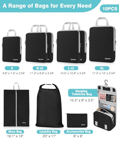 10 Piece Compression Packing Cubes with Travel Organizer Set (10 Count)