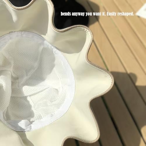 Wide Brim Hats for Woman Foldable Hats Sun Hats for Women uv Protection Bowknot Fishing hat Adjustable hat with Ponytail Hole Beige