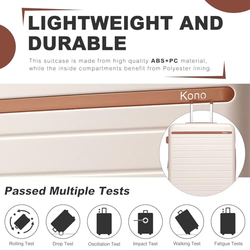 Checked Suitcase 24in Expandable ABS+PC Side Handles luggage Cream
