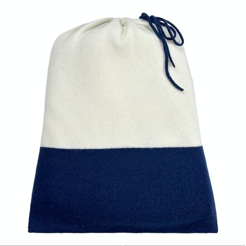 Cashmere Merino Travel Blanket & Pouch 55"x45" White & Navy