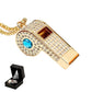 Blinged Blue Rhinestone Whistle for Coaches with Chain