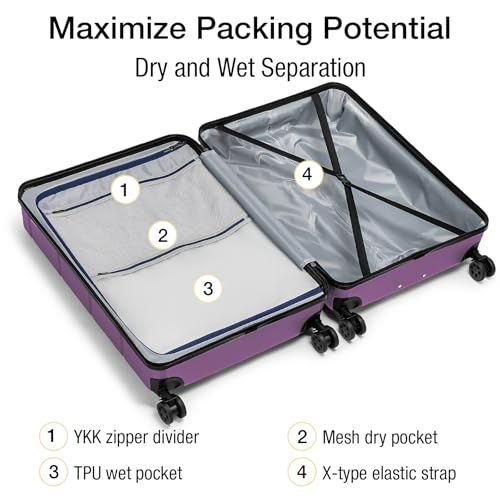 Large Suitcases with Wheels Hardshell 28 Inch Luggage TSA Approved Big Checked Luggage Durable Travel Rolling Suitcase for Women Dark Purple