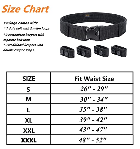 Duty Belt w Hook Lining 4 Keepers Police Law Enforcement Correctional Officer Security 2" Black Nylon Outer Belt XL