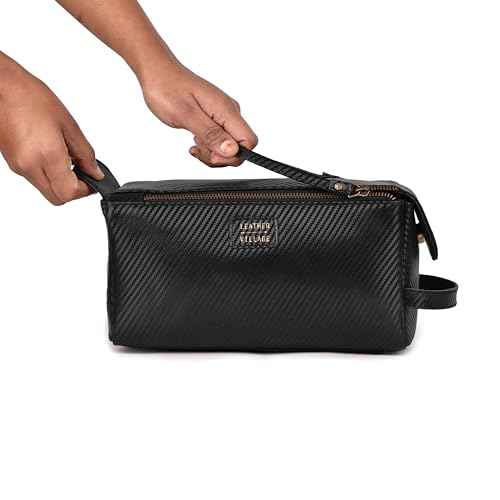 Carbon Leather Toiletry Travel Bag For Men & Women