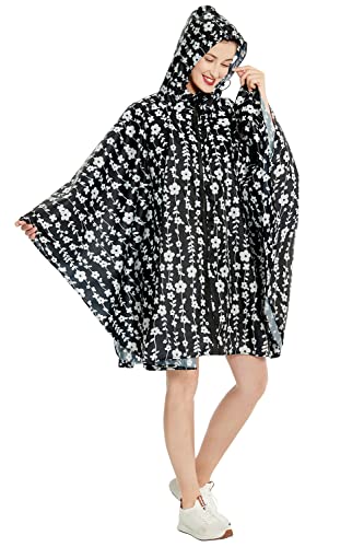 Rain Poncho Jacket Coat Hooded Zipper Style for Women