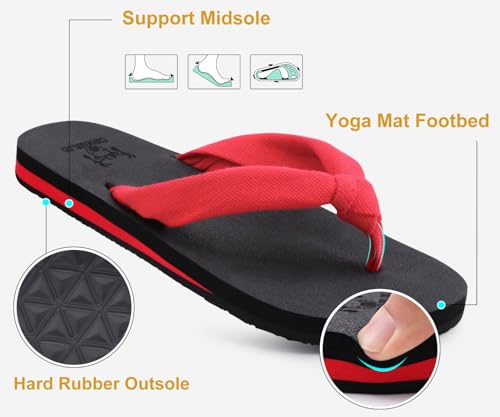 Flip Flops for Women Arch Support Summer Beach Sandals Red Size 8