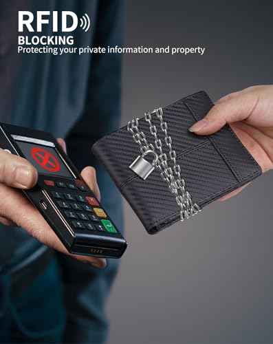 Wallet for Men RFID Blocking Genuine Leather Mens Wallets Bifold with 1 ID Window 15 Card Slots black stripe orange