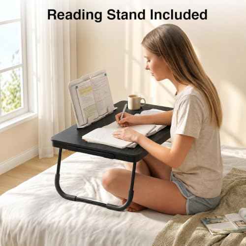 23.4" Foldable Lap Desk Bed Table with Reading Stand Portable Tray