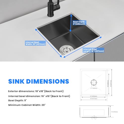 POPLFY 18 Inch Undermount Kitchen Sink