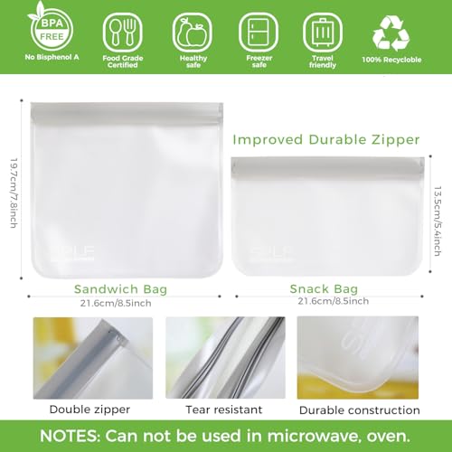 10 Pack Reusable Sandwich Bags Dishwasher Safe (10 Count)