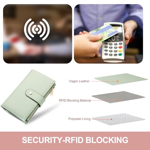 Wallets for Women RFID Blocking Leather Trifold Clutch Wallet Credit Card Holder Ladies Travel Wallet Purse with Passport