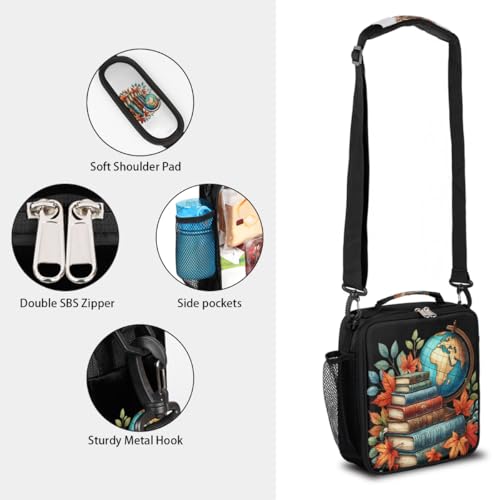 Book Earth Kids Lunch Box for Girls Boys Reusable Insulated Lunch Bag for Kids Toddler Thermal Cooler Spacious Lunchbox with Shoulder Strap Lunchbag for School Work Picnic (print 20)