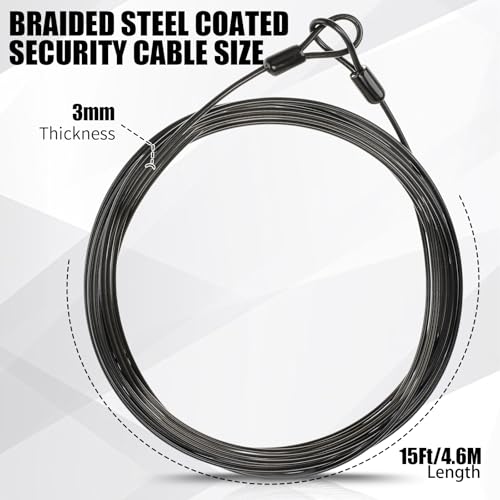 12 Pack Security Cable Luggage Lock with Loops 15 ft 3mm Braided Steel Coated Bike Cable Wire Double Loop Anti Theft Safety for U Lock (12 Count)