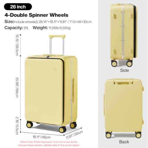 26 Inch Large Checked Luggage PC Hard Shell Suitcase Top Opening Aluminum Frame Travel Suitcases with Wheels