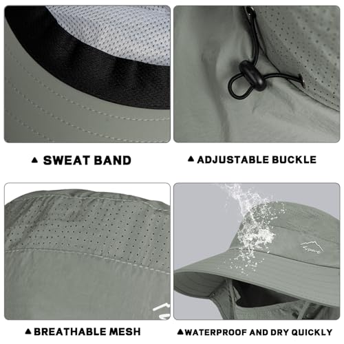 Sun Hat for Men Women with Neck Flap& Removable Face Cover Wide Brim