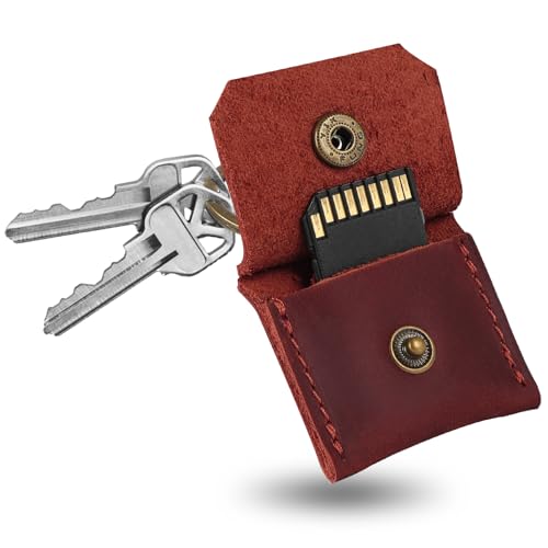 Genuine Leather SD Card Holder Keychain