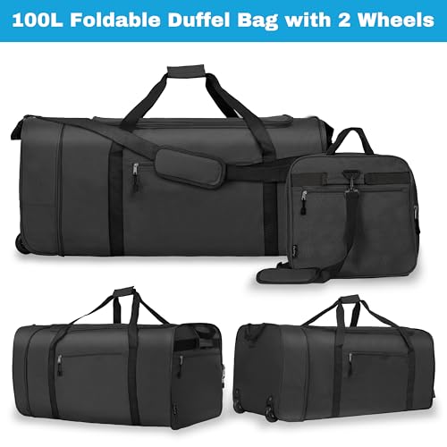 100L Foldable Rolling Duffel Bag with 2 Wheels