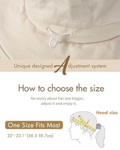 Womens Sun Hat with Ponytail Hole Cotton Shapeable Wide Brim Beige