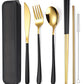 6 Pieces 18 8 Stainless Steel Flatware Set Portable Reusable Cutlery Set Travel Utensils Set Including Chopsticks Knife Fork Spoon Straws Cleaning Brush Dishwasher Safe