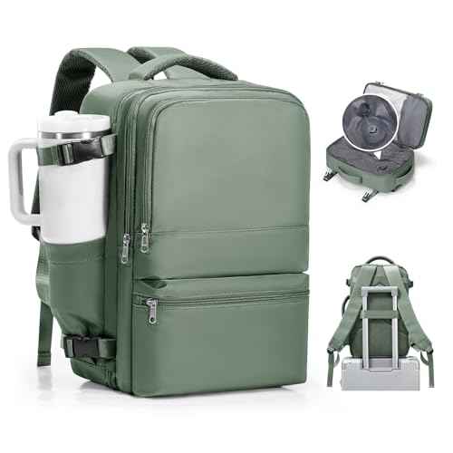 Vacuum Backpack Travel with Integrated Pump Vacuum Travel Backpack Carry On Flight Approved Frontier Spirit Airlines Personal Item Bag 18x14x8 Compression Carry On Luggage for Women Men Green