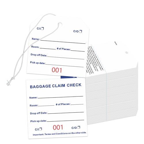 1000 Baggage Claim Check Tags with Transfer Tape on Back (1000 Count)