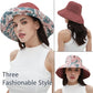 Womens Sun Hats Wide Brim Reversible Bucket Cotton Hat Packable Summer Travel Cap with Hat Clip
