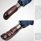 Folding Umbrella Real Wood Handle Maple Leaves Pageant Blue