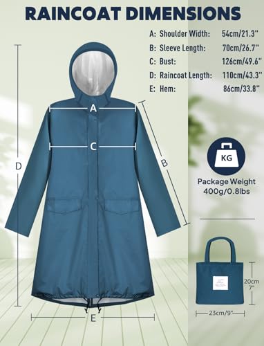 Waterproof Rain Poncho for Women Packable Hooded Raincoat with Pocket