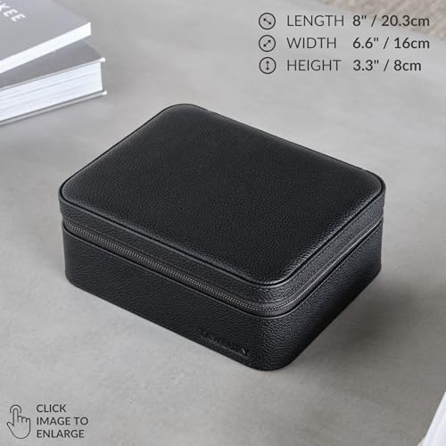 Watch Case 3 Slot Genuine Top Grain Leather Watch Box for Men & Women with Extra Wide Pillows for Large Watches and Compartment for Accessory Storage