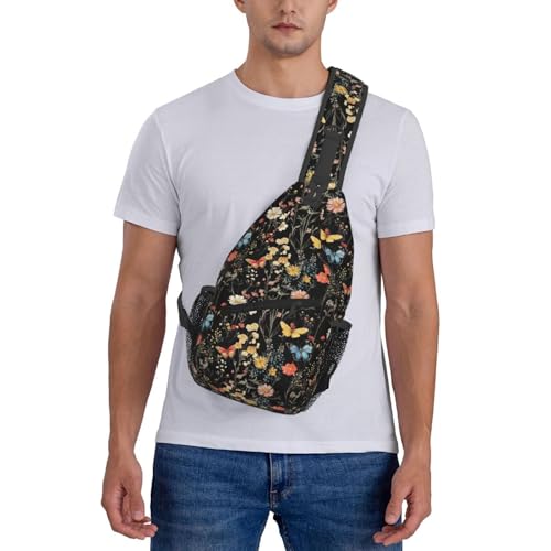 Sling Bag Wildflower Botanical Butterfly Flower Hiking Daypack Crossbody Shoulder Backpack Travel Chest Pack for Men Women