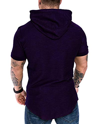 Mens Fashion Hoodies Sport Pullover Solid Color Shirt Workout Lightweight Tops Purple Large