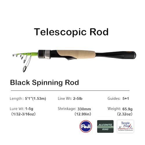 PURELURE Ultralight Telescopic Fishing Rod 5'1''