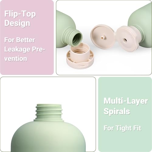 8.8oz 4Pcs Green Plastic Refillable Travel Shampoo and Conditioner Bottles Plastic Refillable Travel Shampoo Bottles with Flip Cap Shampoo and Conditioner Dispenser (4 Count)