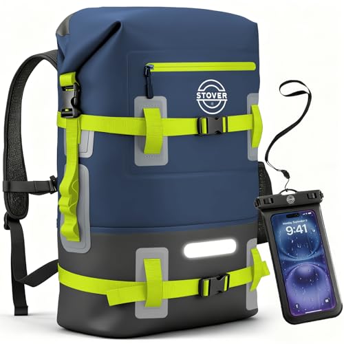 30/40/55L Waterproof Dry Backpack & Phone Case - 2XL Floating Dry Bag for Kayaking, Travel, Hiking, Fishing, Camping, Motorcycles & Beach, Heavy-Duty Roll Top Men/Women (Navy Blue/Black/Green)
