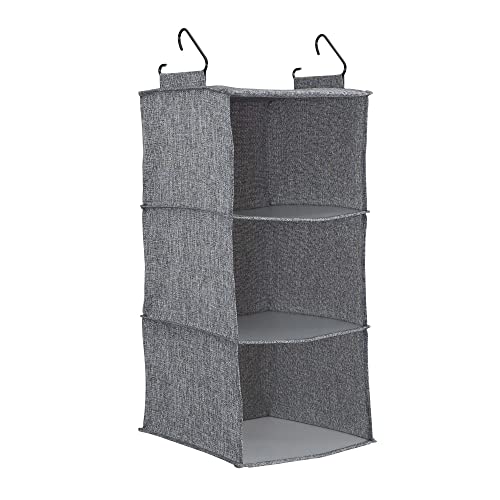 3‑Shelf Hanging Closet Organizer with Hooks in Poly Linen and PEVA Shelving