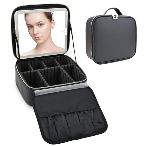 Travel Makeup Bag with LED Mirror Travel Makeup Organizer with 3 Lighted Settings