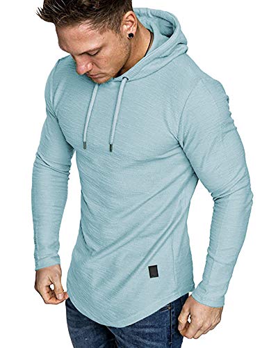 Mens Fashion Athletic Hoodies Sport Sweatshirt Solid Color Fleece Pullover Sky Blue Large