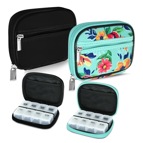 Weekly Travel Pill Organizer Pill Case for Purse with Removable 7 Day Pill Box (2 Count)