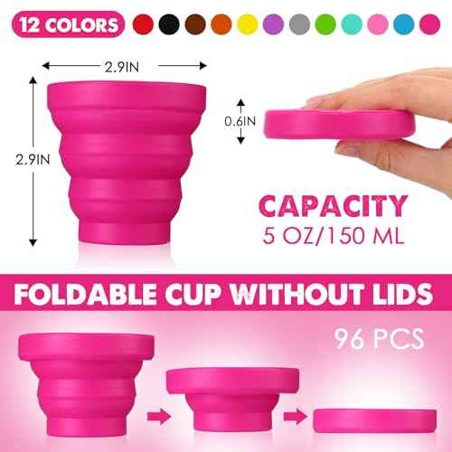 96 Pcs Silicone Collapsible Cup Without Lids Travel Portable Reusable Foldable Cup Colorful Expandable Mug for Kids Traveling Outdoor Hiking (96 Count)